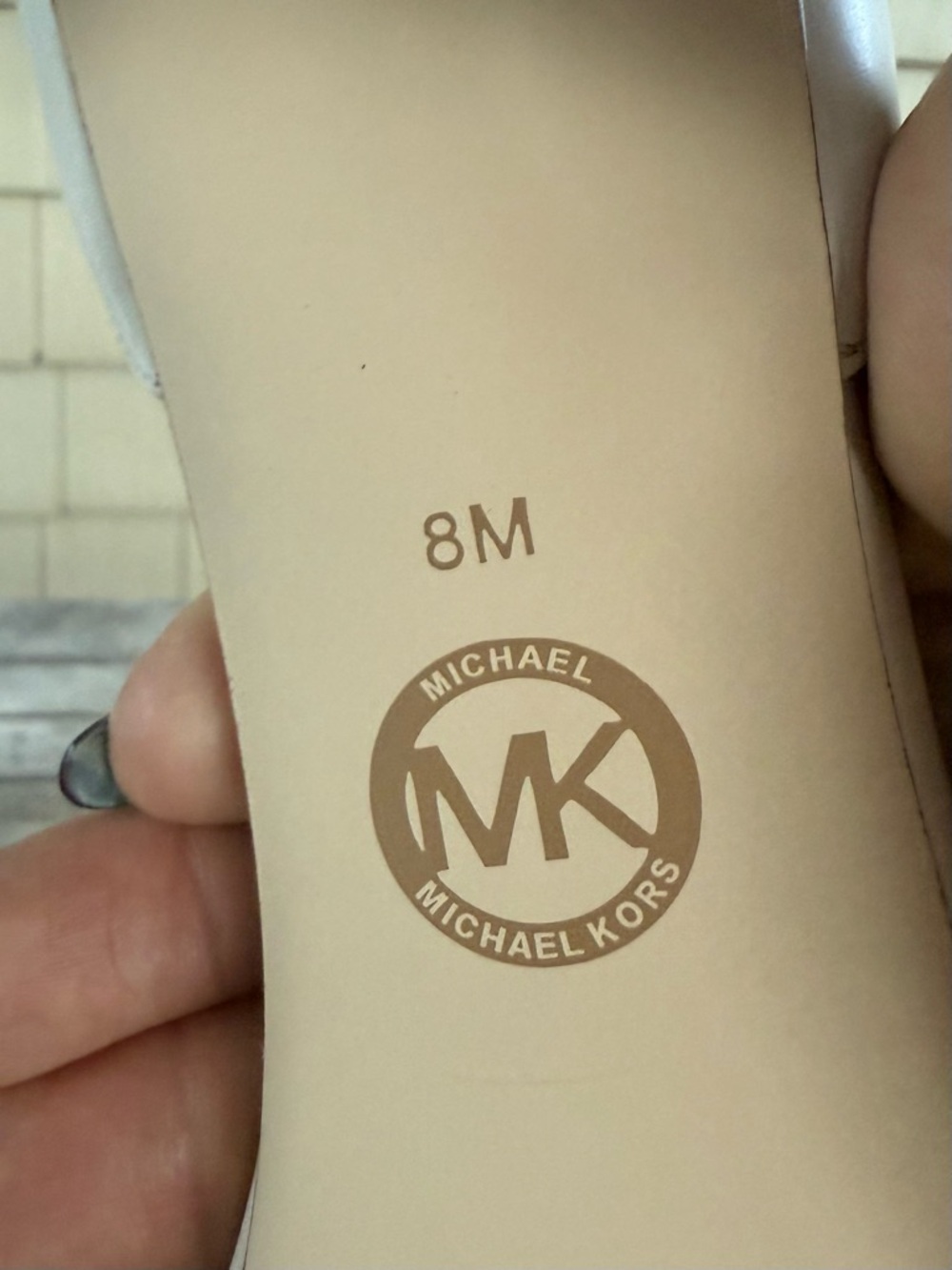 Michael Kors White Leather Logo Ankle Strap Heels Size 8M Gold Hardware - Picture 7 of 7